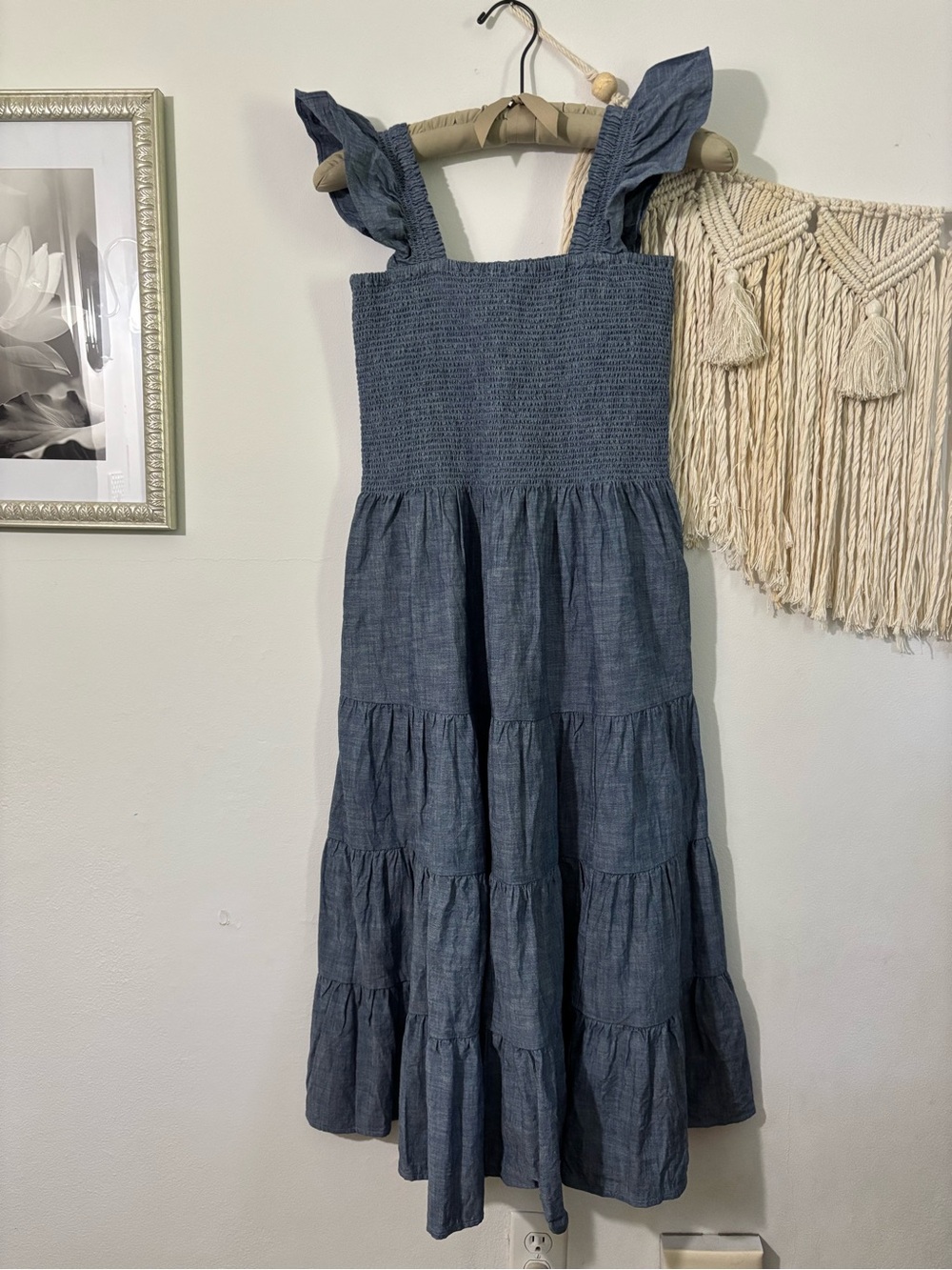 NWOT- Lands' End Blue Smocked Tiered Maxi Dress with Ruffle Straps